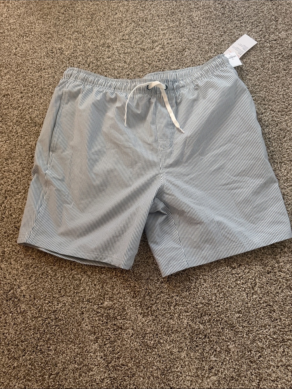 Old Navy NWT Men's Light Blue Stripe Swim Trunks with Drawstring